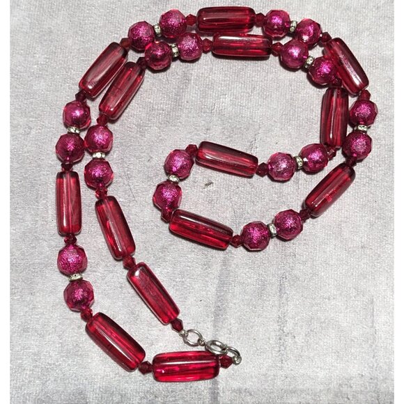 Vintage Pink And Red Beaded Statement Necklace - Picture 10 of 10